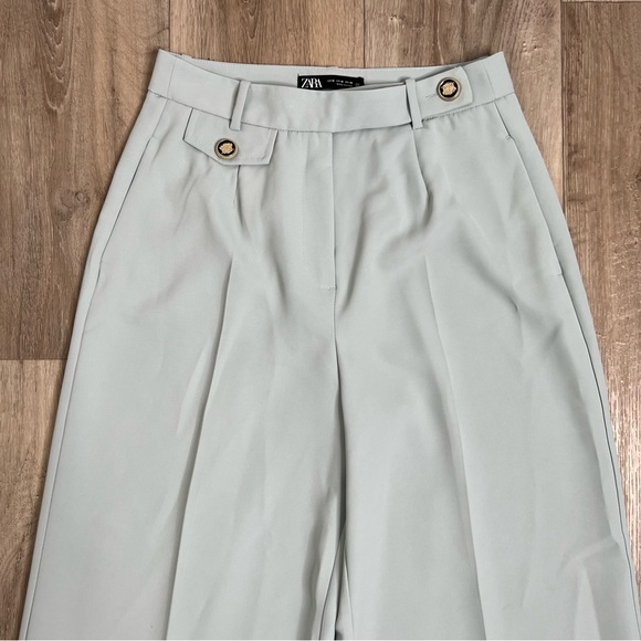 ZARA WOMAN MENSWEAR STYLE WIDE LEG PANTS GREEN / BLUE Pastel Size M - Picture 8 of 15